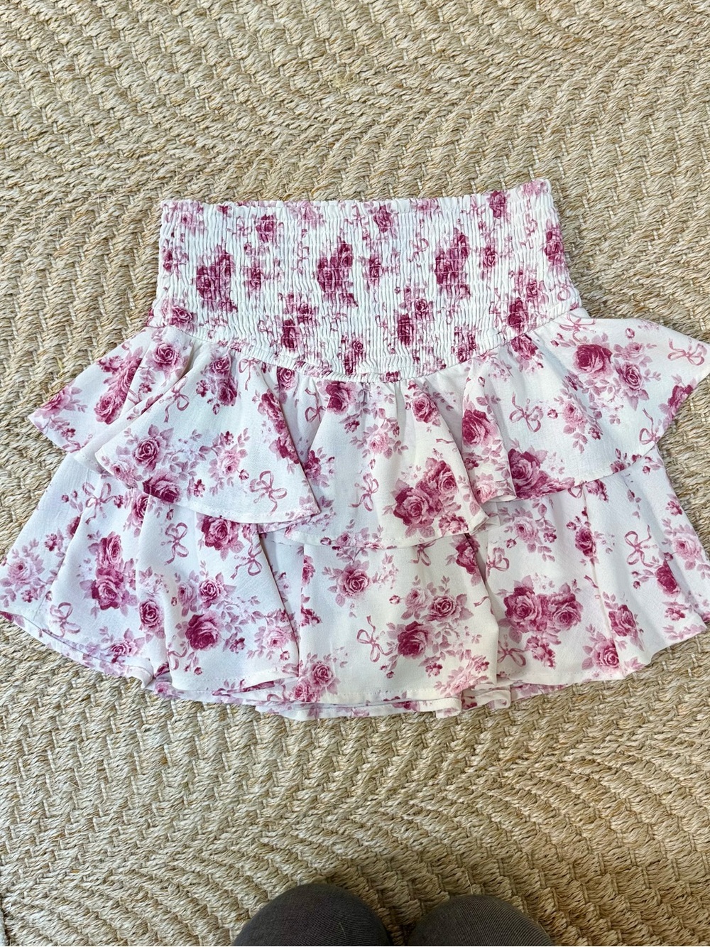 Altar’d State White and Pink Floral Ruffle Skirt